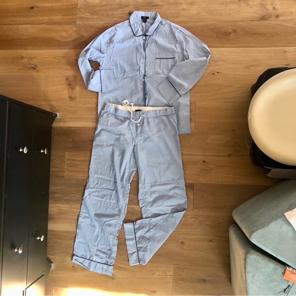 J. Crew Light Blue Pajama Set with White Belt
